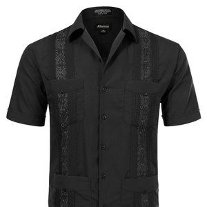 Men's Short Sleeve Cuban Guayabera Shirt Black